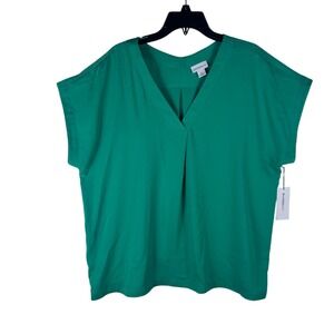 Liz Claiborne Lindsay Green V‎ Neck Pleated Short Sleeve Top XL NEW